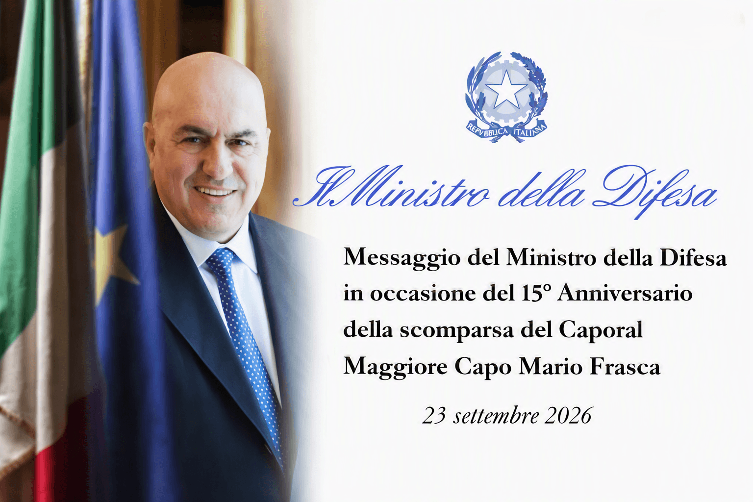 La lettera del Ministro della Difesa Guido Crosetto per il ricordo di Mario Frasca